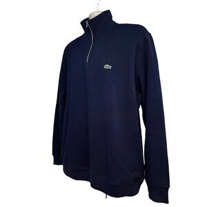 Lacoste Navy Blue 1/4 Zip Pullover Knit Sweater 2XL Stretch Pockets Logo New